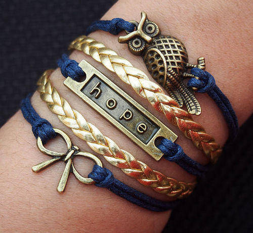 Infinity Blue/Gold Owl Bow, Hope Bracelet