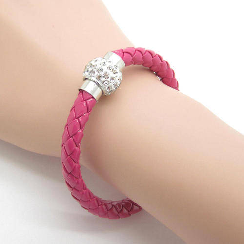 Dark Rose Leather Wrap Wristband Cuff Punk Magnetic Rhinestone Buckle Bracelet Bangle