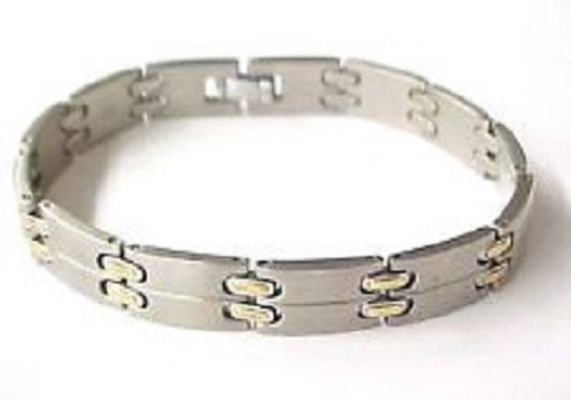 Men's 15mm Stainless Steel Gold Inlay Links  Bracelet