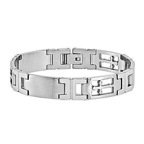 Men's 12mm Stainless Steel Cross  Bracelet Free Gift Box