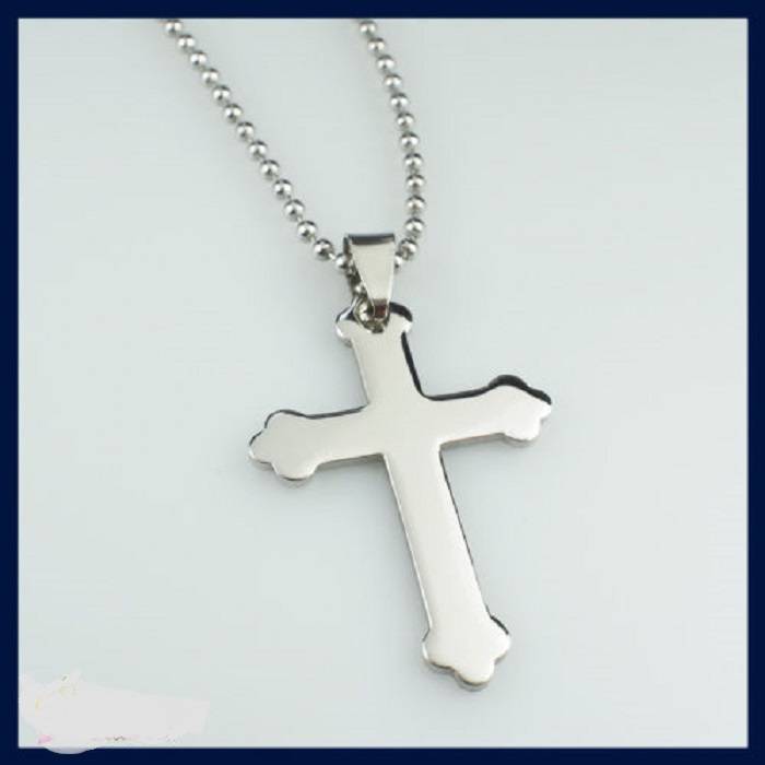 316L Stainless Steel Unisex Cross Pendant Necklace and 60cm Ball Chain