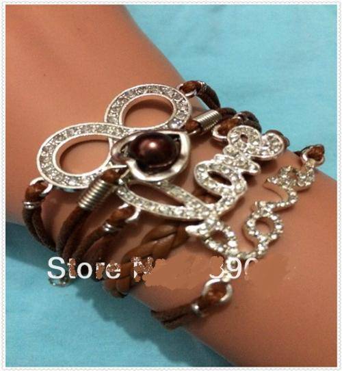 Infinity Rhinestones Love Pearl Bracelet (Available in Pink, Green & White, )