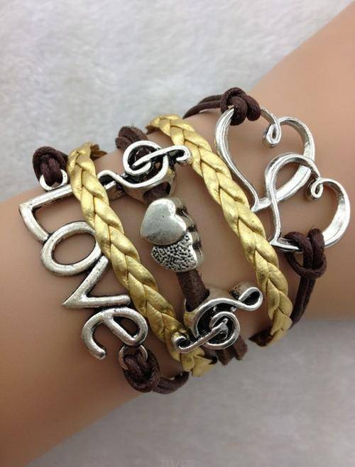 Infinity Brown/Gold Hearts Love Musical Bracelet