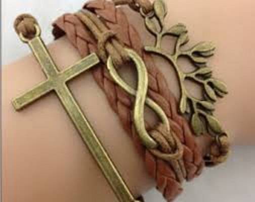 Infinity Brown Cross Tree Bracelet
