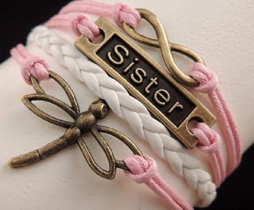 PINK/WHITE Sister Dragonfly infinity Charm Bracelet