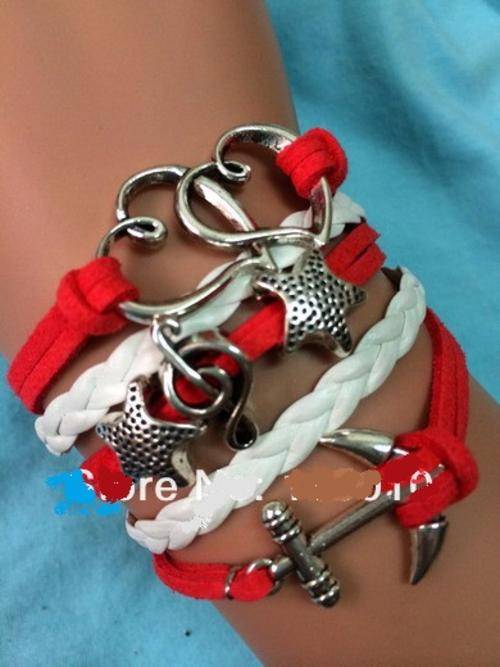 Pink/White Infinity Musical Star Double Hearts Charm Bracelet