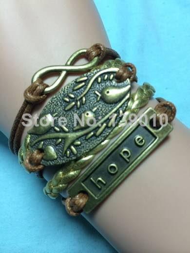 Brown/Gold  Infinity Hope Leather Charm Bracelet