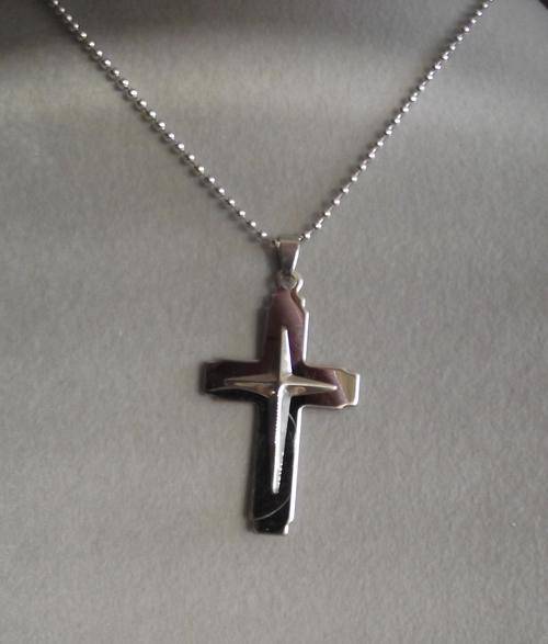 316L Stainless Steel Unisex Cross Pendant Necklace and 60cm Ball Chain