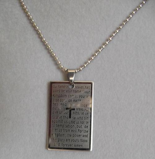 316L Stainless Steel  Unisex  "Our Father Prayer" Pendant  Necklace and 60cm Ball Chain