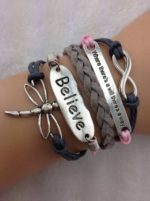 Infinity Multi-color Believe Dragonfly Charm Bracelet