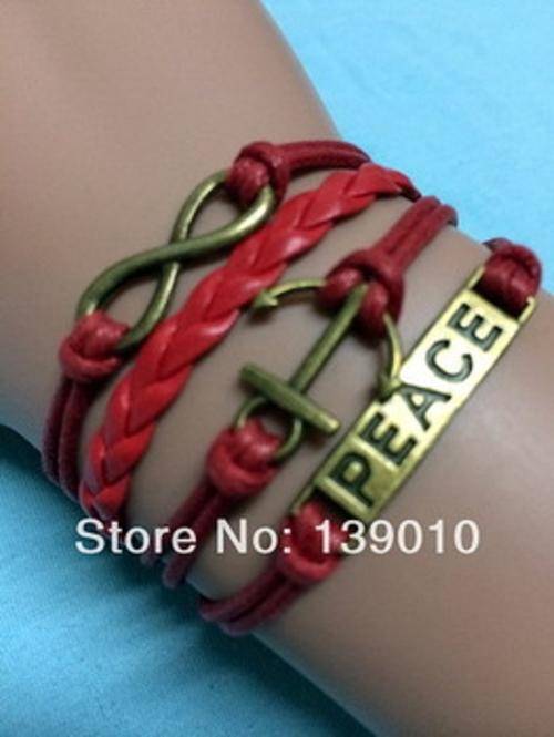 Infinity RED Peace Anchor Charm Bracelet