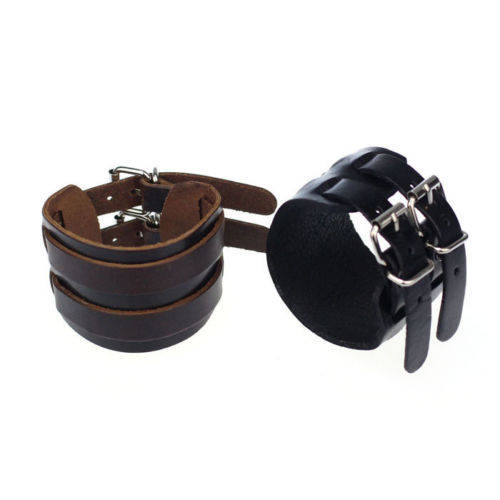 Men's Wide Cuff  BLACK or BROWN   Leather  Bracelet 52mm