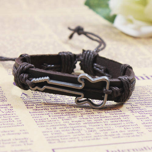 Unisex  BLACK  Guitar Leather  Bracelet