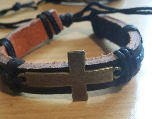 Unisex  BLACK  Brass Cross Leather  Bracelet