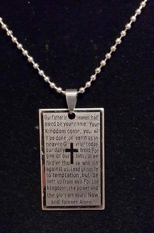 316L Stainless Steel Dog Tag Prayer Pendant Necklace and 48cm Ball Chain