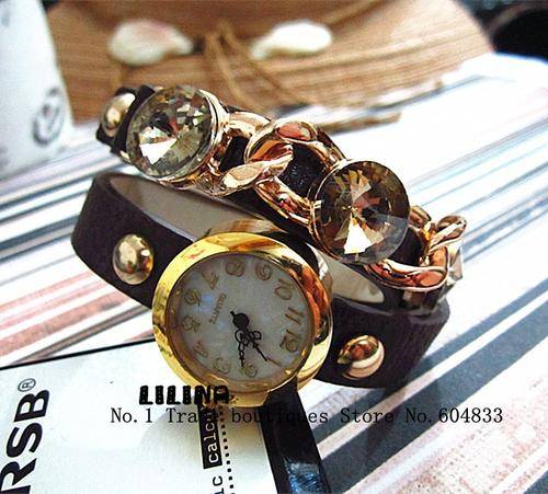 Retro golden punk style BROWN belt  Women fashion watch