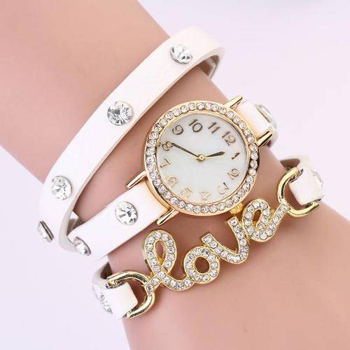 LIGHT PINK Fashion Women Girl LOVE  Cz Dial Wrap Around Leather Bracelet Wrist Watch