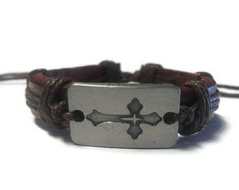 2 x  BLACK Men Trinity Cross Fashion Surfer Biker  Leather Bracelet Wristband (2x Bracelets)