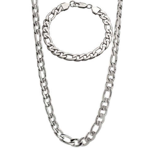 11mm 316L Unisex Heavy STAINLESS STEEL  Figaro Chain Necklace 60cm & Bracelet set (Free Gift Box)