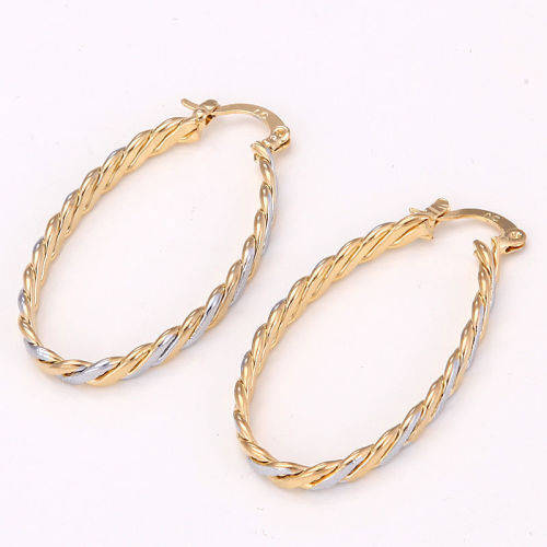 **2 Years Guarantee**  Two-tone Gold-filled Twisted Rope Oval Hoop Earrings