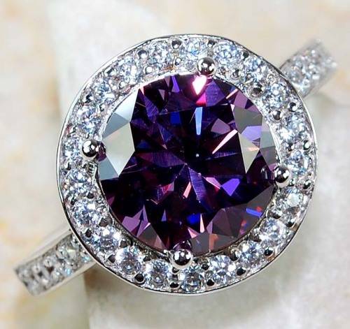 4CT Man Made Amethyst & White Topaz 925 Solid Genuine Sterling Silver Ring Sz 6