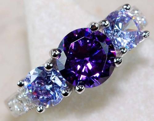 2CT Lab Created Amethyst & White Topaz 925 Solid Genuine Sterling Silver Ring Sz 6