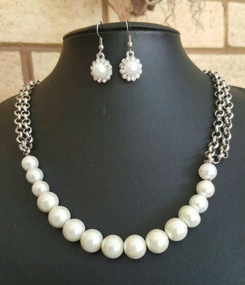 Pearl  And Chains Necklace & earring Set