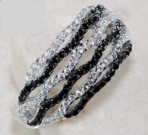 1CT Black Sapphire & White Topaz 925 Solid Genuine Sterling Silver Ring Sz 8