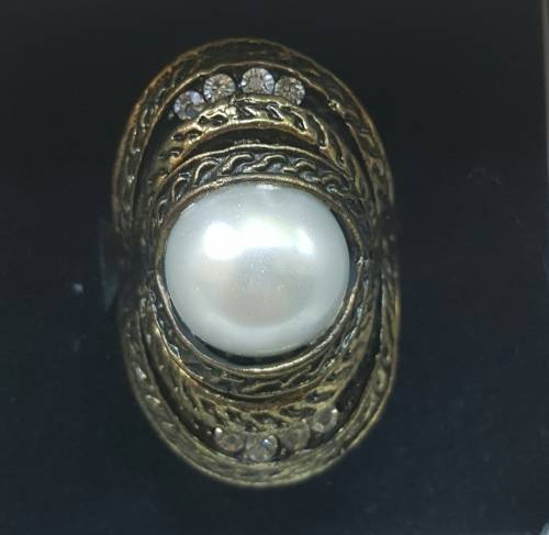 GORGEOUS LARGE BRONZE PEARL RHINESTONES RING   # 6.5
