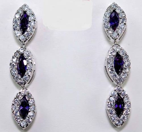 Amethyst & White Topaz 925 Solid Genuine Sterling Silver Earrings
