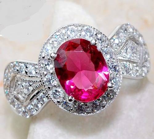 5CT Ruby & White Topaz 925 Solid Genuine Sterling Silver Ring  Sz 7