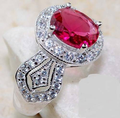 5CT Ruby & White Topaz 925 Solid Genuine Sterling Silver Ring  Sz 7