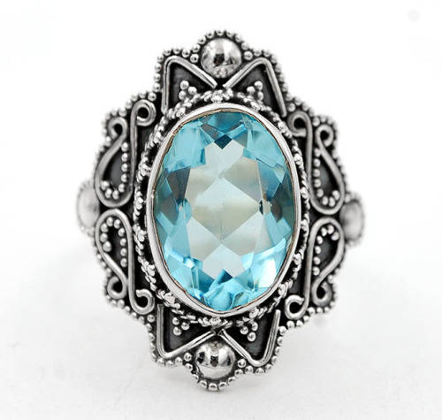 5CT Flawless Blue Topaz 925 Solid Sterling Silver Ring  Sz 7.75