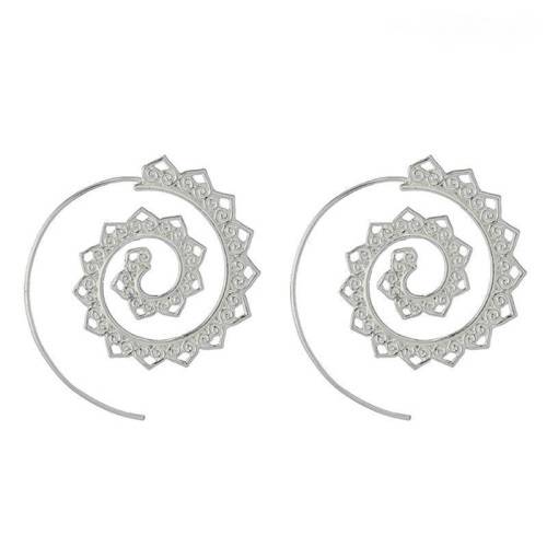 SILVER Retro Circles Round Spiral Tribal Hoop Earrings Ear Stud Piercing