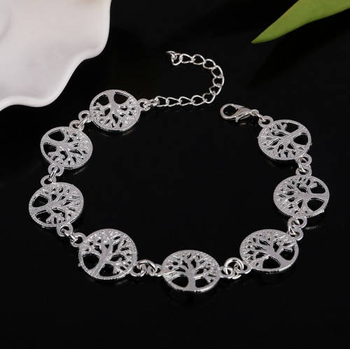 925 Sterling Silver Filled Hollow Tree Charms Bracelet