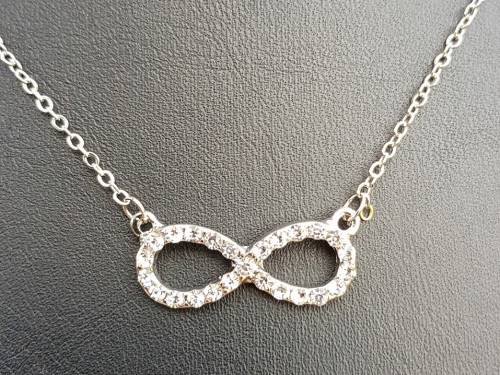 Silver filled Clear White  Rhinestone Infinity Pendant Necklace