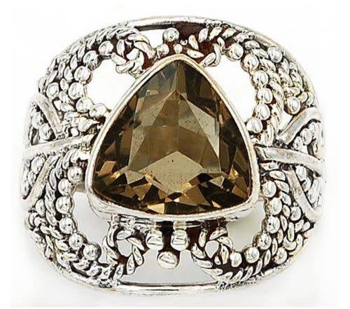 3CT Smoky Topaz 925 Solid Sterling Silver Filigree Ring  Sz 6.5
