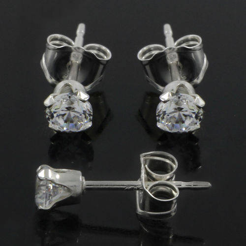 2MM Round Cut  Clear Cz SOLID 925 Sterling Silver Stud Earrings