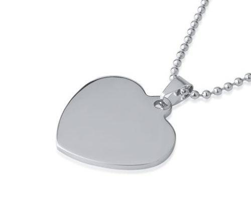 316L SOLID Stainless Steel Unisex  Engravable Heart Pendant  Necklace Including 60cm Ball Chain