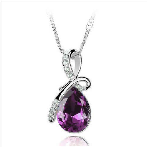 Elegant PurpleCrystal Rhinestone Pendant Chain Necklace