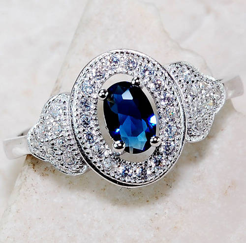 2CT Blue Sapphire & Topaz 925 Solid Sterling Silver Ring  Sz 7