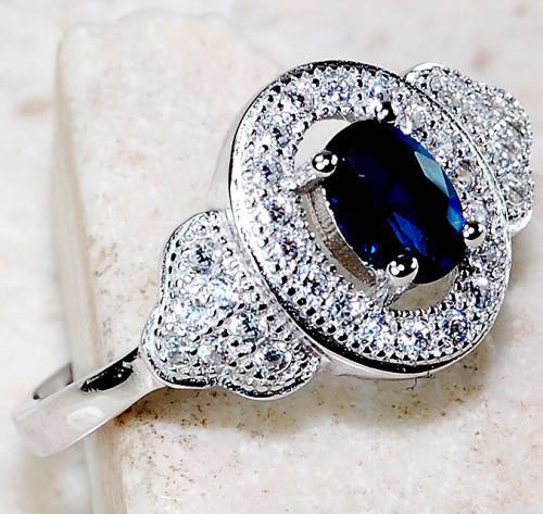 2CT Blue Sapphire & Topaz 925 Solid Sterling Silver Ring  Sz 7