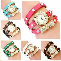 BROWN Women Girl BOW Cz Dial Wrap Around Leather Bracelet Wrist Watch