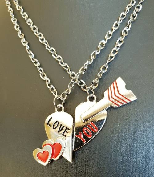 Silver Tone "LOVE YOU"  Couples Pendant Necklace
