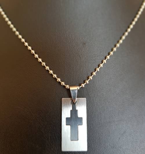Beautiful Stainless Steel  Cross Pendant Ball Bead Chain Necklace