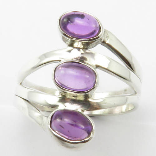 Designer 3 Stone Solid 925 Sterling Silver  AMETHYST Ring Size 6