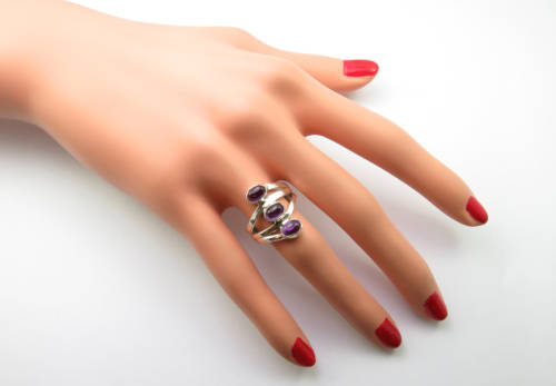 Designer 3 Stone Solid 925 Sterling Silver  AMETHYST Ring Size 6