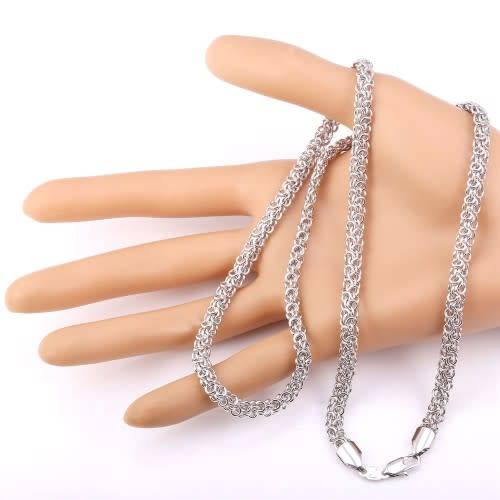 18K STAMPED Platinum Plated UNISEX Trendy Round Chain Necklace & Bracelet set (Free Gift Box)