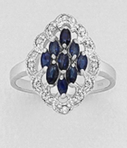 Solid 925 Sterling Silver CZ Blue Saphire Ring Size 6