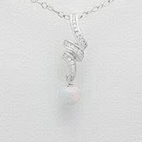 SOLID 925 Sterling Silver Opal Gemstone Swirl Pendant Necklace Plus 55cm Chain